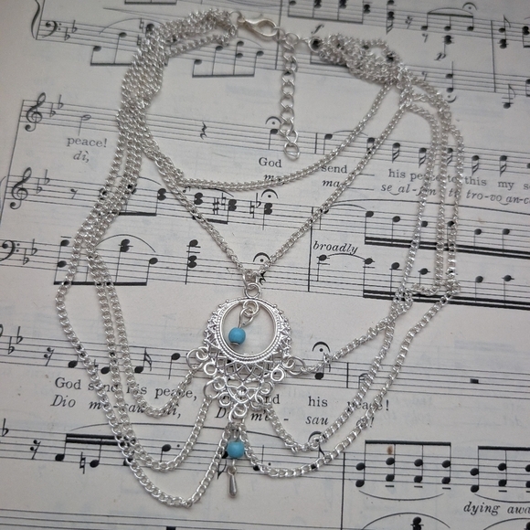 Elegant Silver and Turquoise Layered Ankle Bracelet - Picture 6 of 7